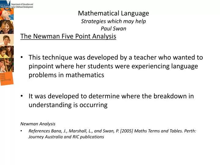 mathematical language strategies which may help paul swan