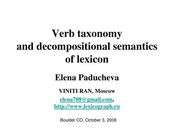 verb taxonomy and decompositional semantics of lexicon