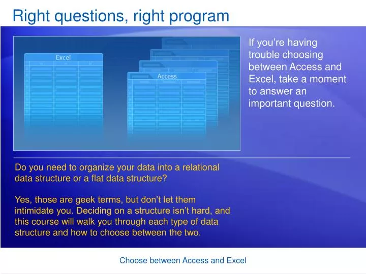 right questions right program