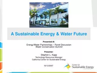 A Sustainable Energy &amp; Water Future