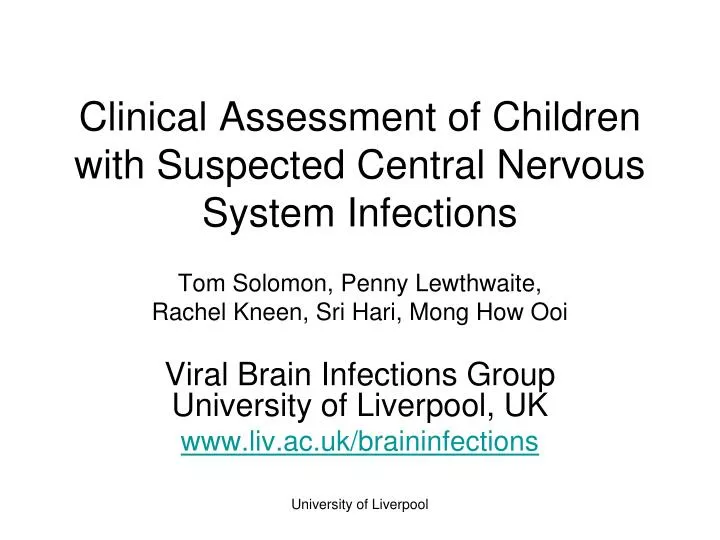 clinical assessment of children with suspected central nervous system infections