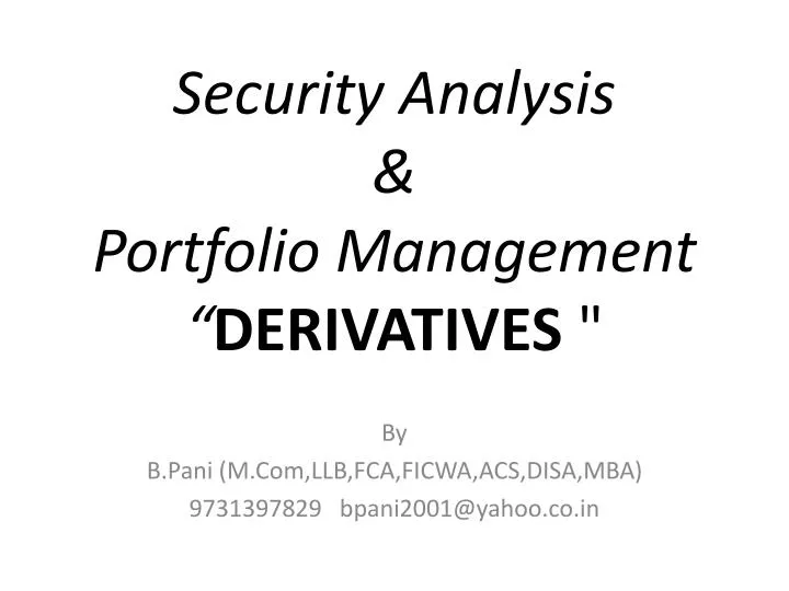 security analysis portfolio management derivatives