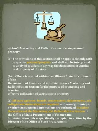 25-8-106. Marketing and Redistribution of state personal property .