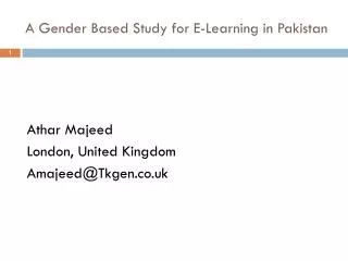 A Gender Based Study for E-Learning in Pakistan