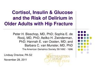Cortisol, Insulin &amp; Glucose and the Risk of Delirium in Older Adults with Hip Fracture