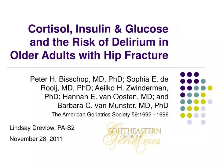 cortisol insulin glucose and the risk of delirium in older adults with hip fracture