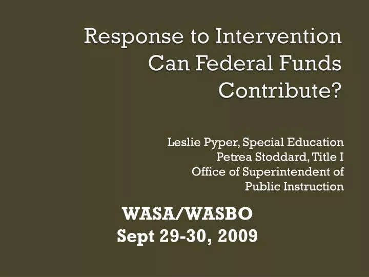response to intervention can federal funds contribute
