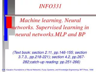 INFO331 Machine learning. Neural networks. Supervised learning in neural networks.MLP and BP