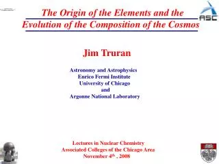 The Origin of the Elements and the Evolution of the Composition of the Cosmos