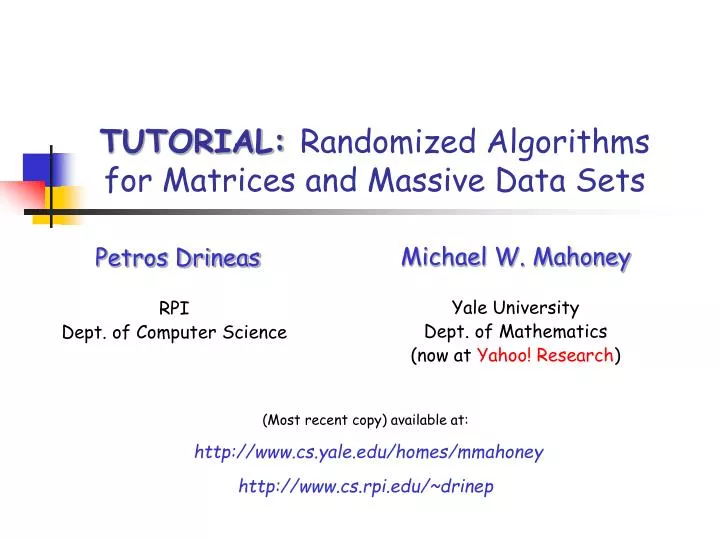 tutorial randomized algorithms for matrices and massive data sets