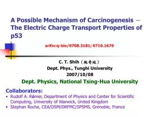 A Possible Mechanism of Carcinogenesis ? The Electric Charge Transport Properties of p53