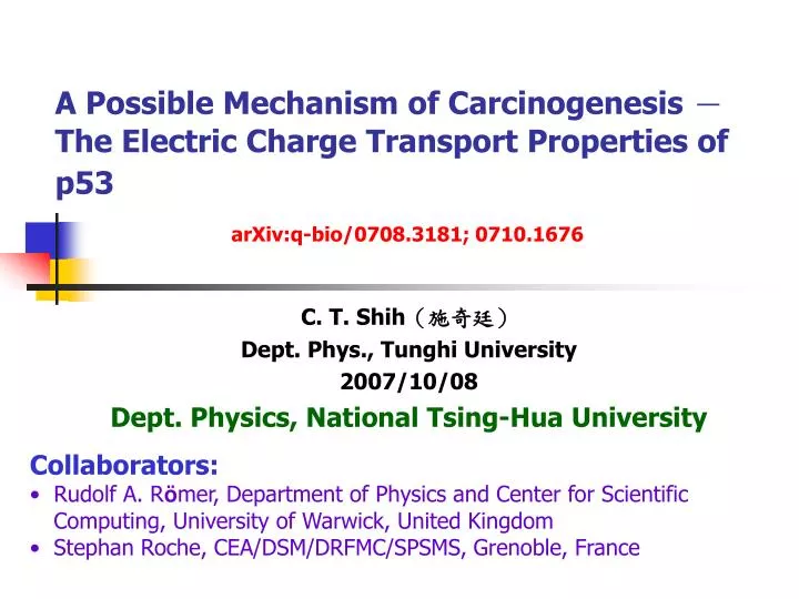 a possible mechanism of carcinogenesis the electric charge transport properties of p53