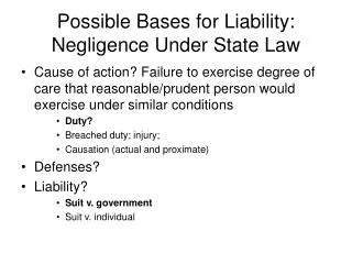 Possible Bases for Liability: Negligence Under State Law