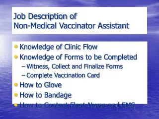 Job Description of Non-Medical Vaccinator Assistant