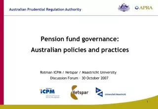 Pension fund governance: Australian policies and practices