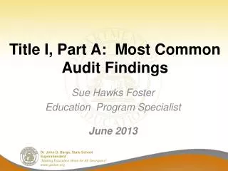 Title I, Part A: Most Common Audit Findings
