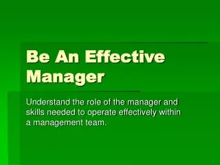 Be An Effective Manager