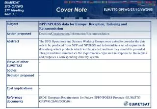 EUMETSAT STG-OPSWG 27 th Meeting Item 7.1