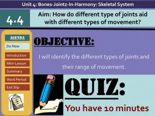 Objective: I will identify the different types of joints and their range of movement.