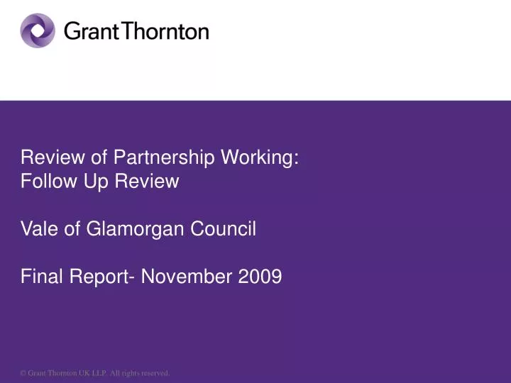review of partnership working follow up review vale of glamorgan council final report november 2009