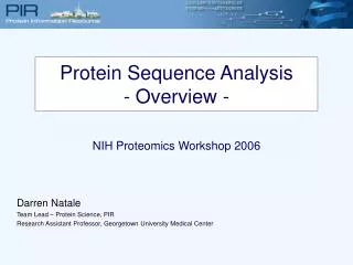 Protein Sequence Analysis - Overview -