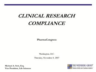 CLINICAL RESEARCH COMPLIANCE