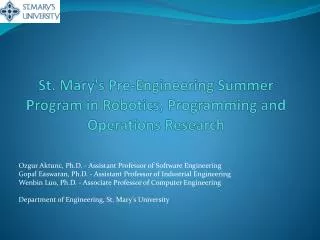 St. Mary's Pre-Engineering Summer Program in Robotics, Programming and Operations Research