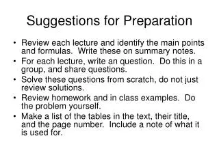 suggestions for preparation