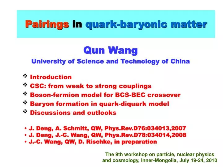 pairings in quark baryonic matter