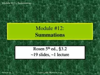 Module #12: Summations