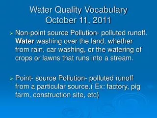 Water Quality Vocabulary October 11, 2011
