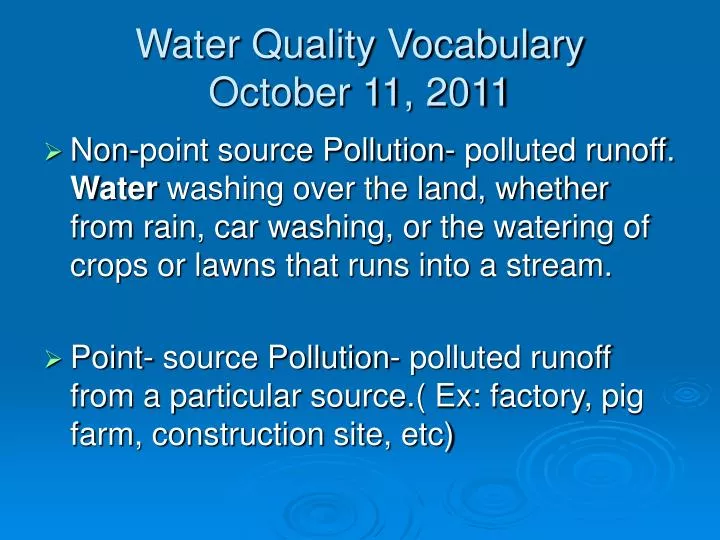 water quality vocabulary october 11 2011