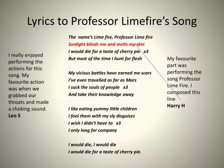 lyrics to professor limefire s song