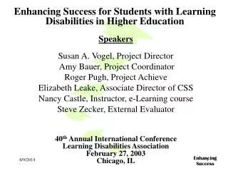 Enhancing Success for Students with Learning Disabilities in Higher Education