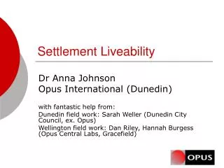 Settlement Liveability