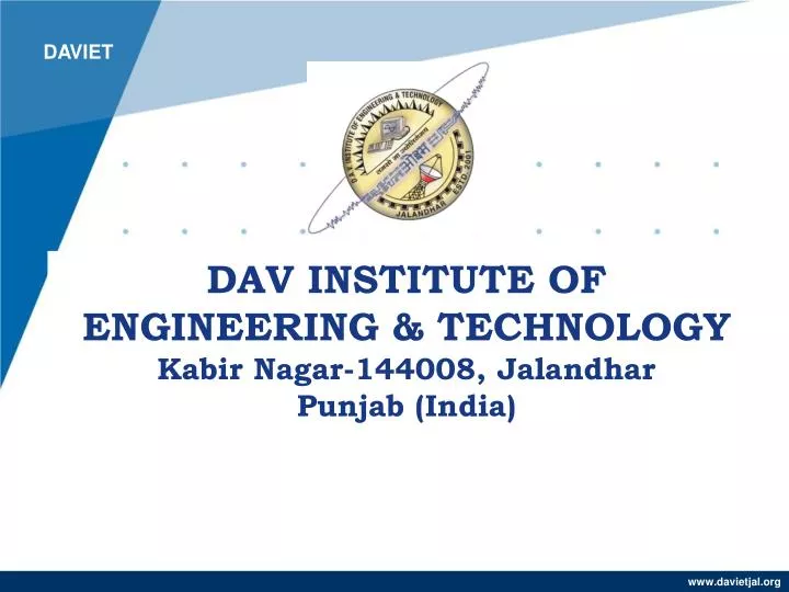 D.A.V. Institute of Engineering and Technology - Admission 2024, Fees,  Courses, Placement, Ranking