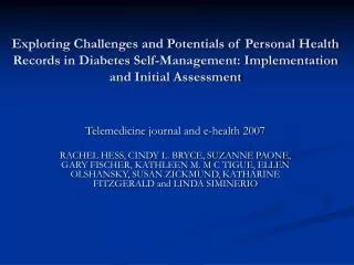 Telemedicine journal and e-health 2007