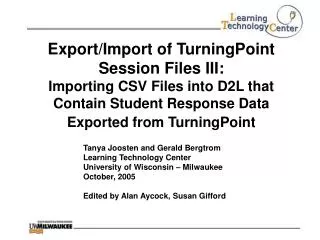Export/Import of TurningPoint Session Files III: