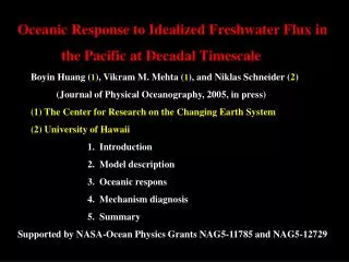 Oceanic Response to Idealized Freshwater Flux in the Pacific at Decadal Timescale