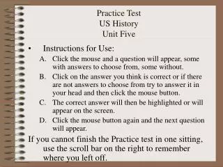 Practice Test US History Unit Five