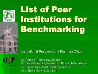 List of Peer Institutions for Benchmarking