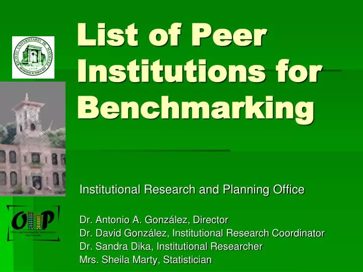 list of peer institutions for benchmarking