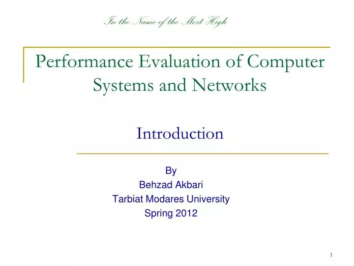 performance evaluation of computer systems and networks introduction