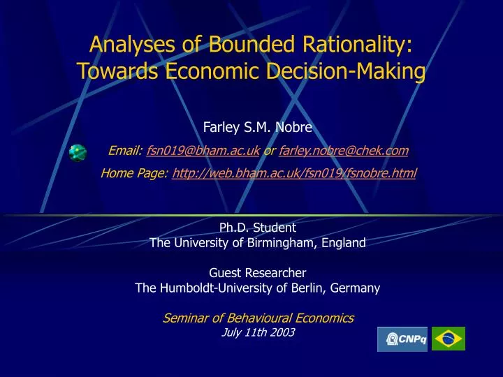 analyses of bounded rationality towards economic decision making