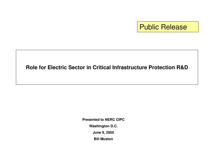 role for electric sector in critical infrastructure protection r d