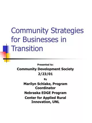 Community Strategies for Businesses in Transition