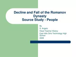 Decline and Fall of the Romanov Dynasty Source Study - People