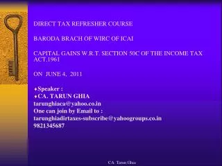 DIRECT TAX REFRESHER COURSE BARODA BRACH OF WIRC OF ICAI