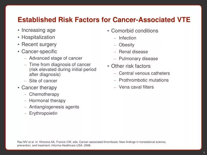 established risk factors for cancer associated vte