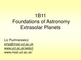 1B11 Foundations of Astronomy Extrasolar Planets